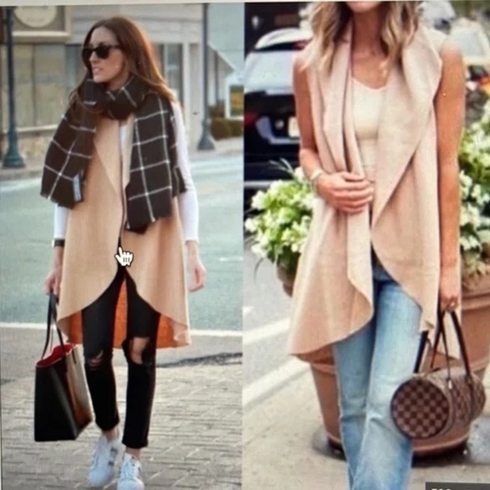 Anthropologie sleeveless waterfall cardigan vest in beige